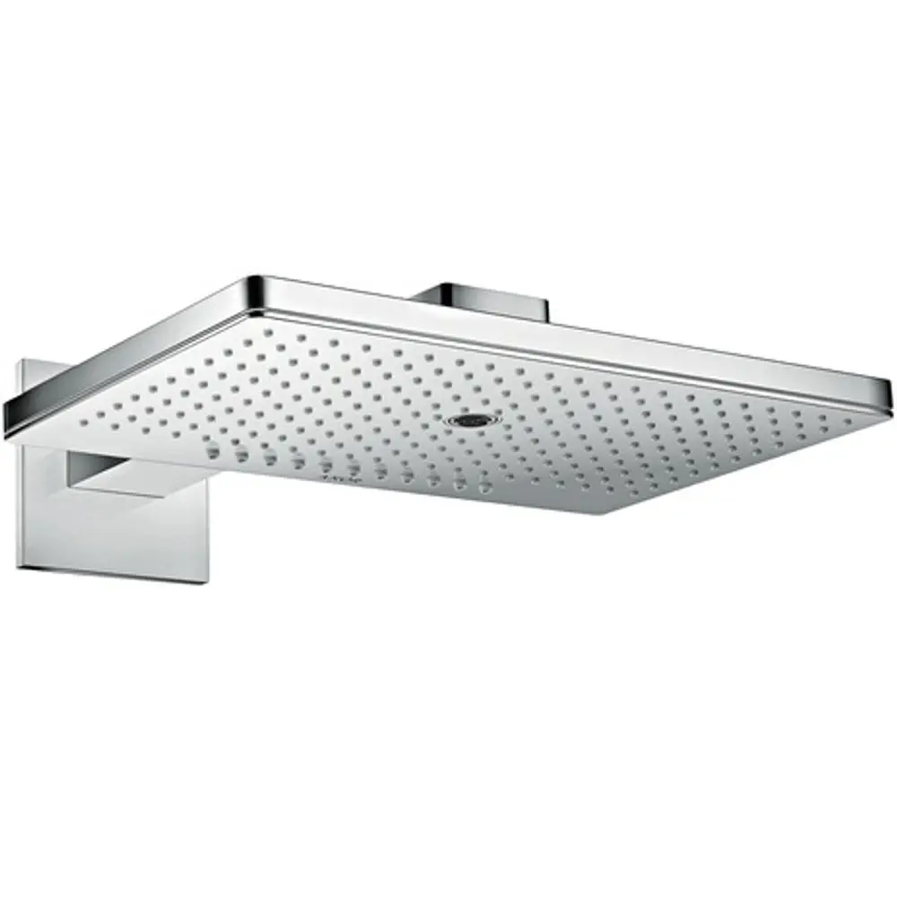 Kopfbrause in chromfarbenem Design mit eckiger Form und mehreren Duschstrahlen, montiert an einem Wandarm. Produkt von AXOR.